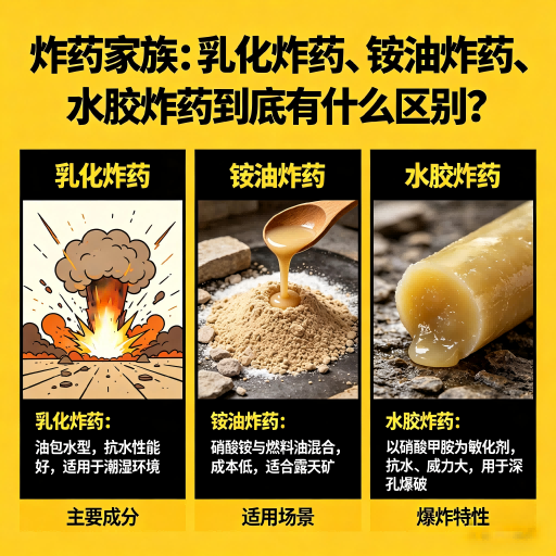 新州镇炸药家族：乳化炸药、铵油炸药、水胶炸药到底有什么区别？